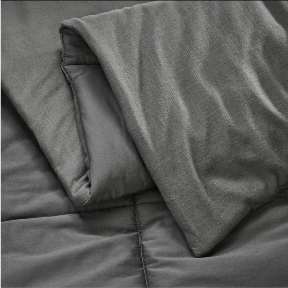 NWT Full/Queen Heavyweight Linen Blend Comforter & Sham Set Dark Gray - Casaluna